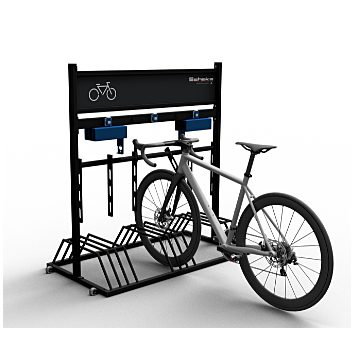Mobiel fietsenrek met reclamebord